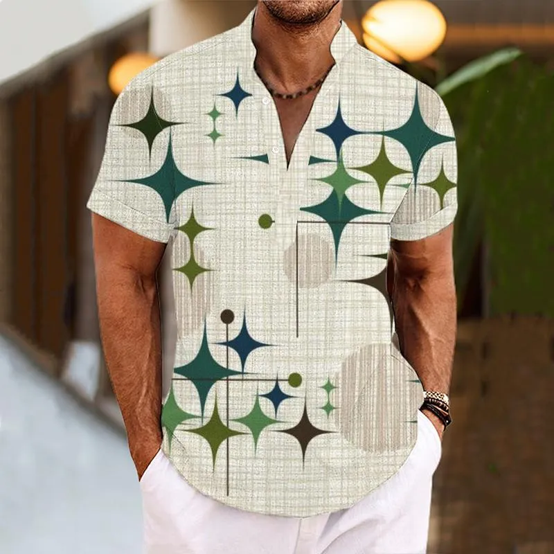 Men's Henley Collar Printed Short Sleeve Shirt 59102920L