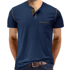 Men's Short-sleeved Men's T-shirt Color Matching Henley Shirt