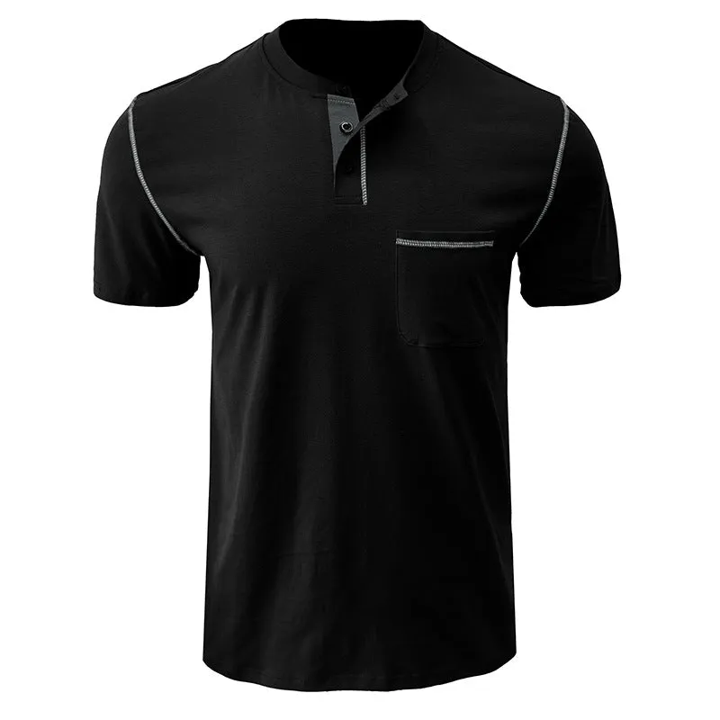 Men's Short-sleeved Men's T-shirt Color Matching Henley Shirt