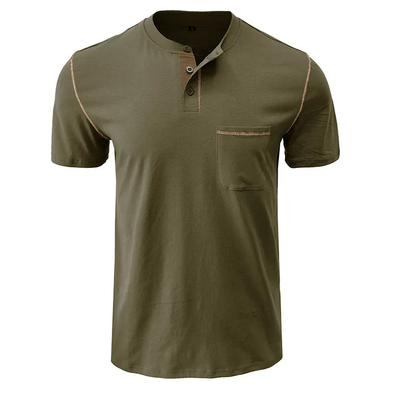 Men's Short-sleeved Men's T-shirt Color Matching Henley Shirt