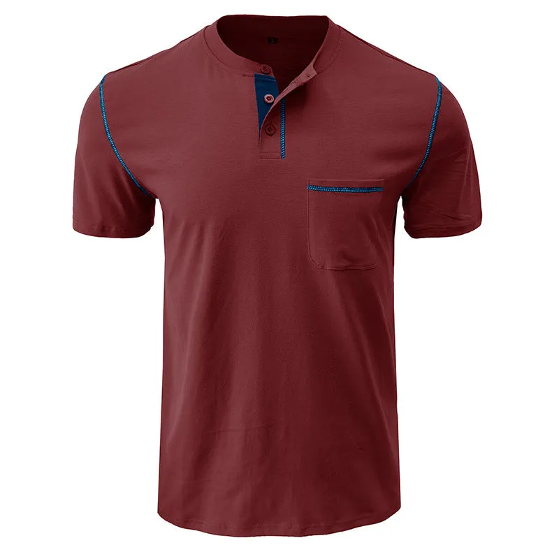 Men's Short-sleeved Men's T-shirt Color Matching Henley Shirt