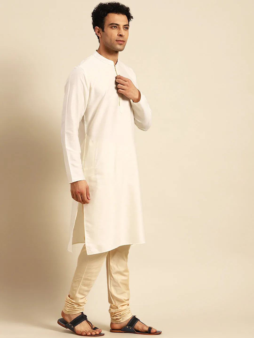 Men's Tan Kurta Jacket Churidar Set