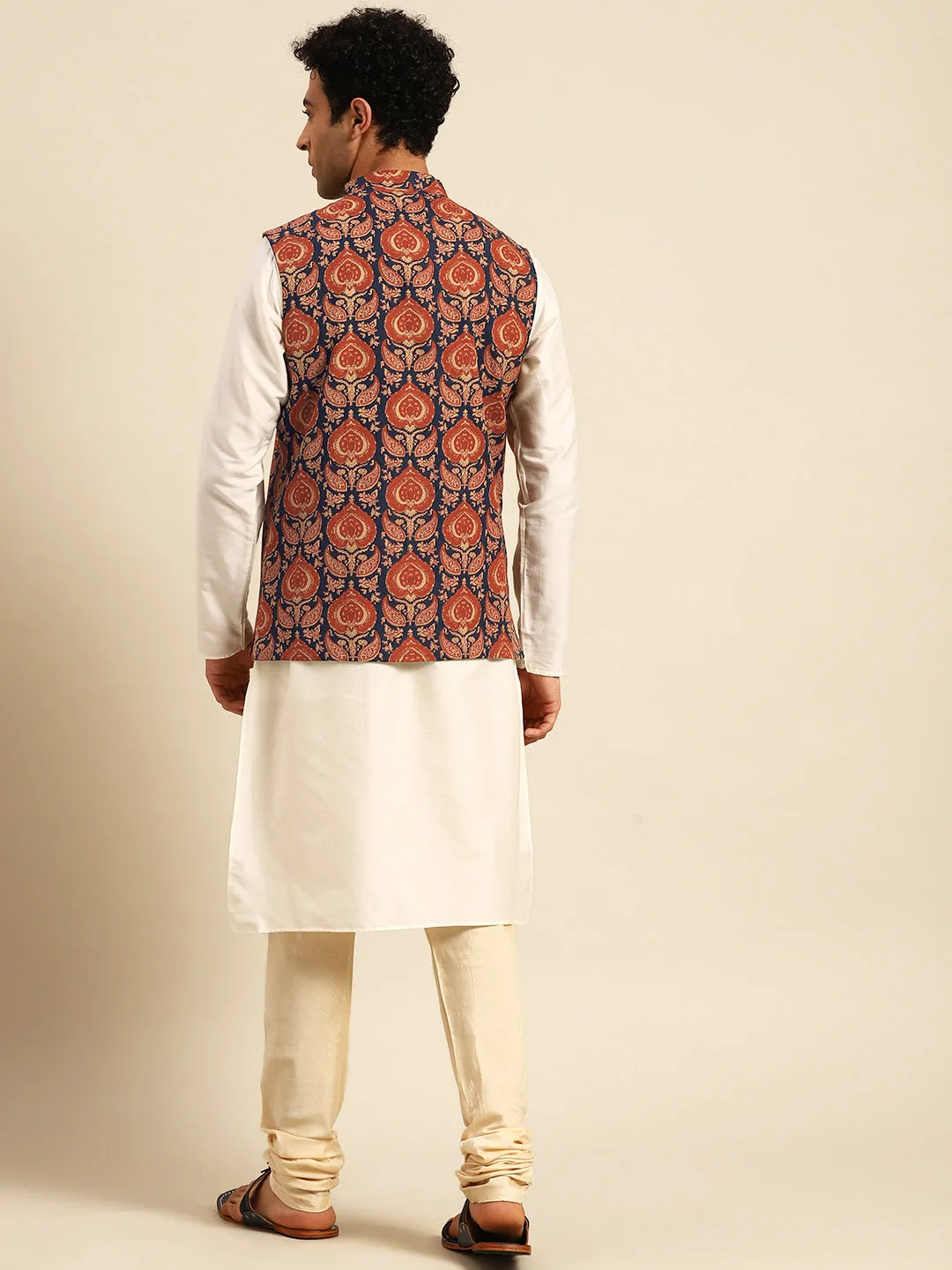 Men's Tan Kurta Jacket Churidar Set