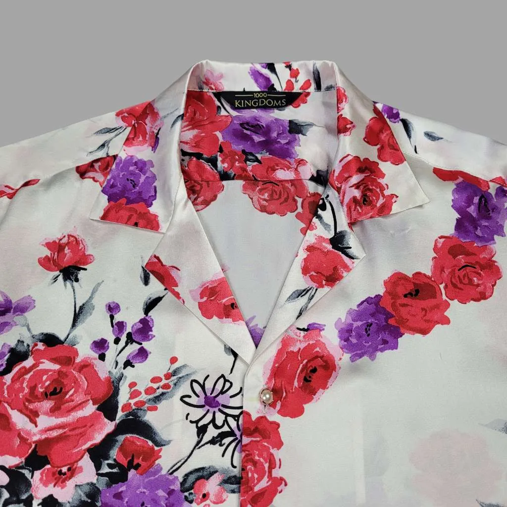 Mens White Floral Silk Shirt