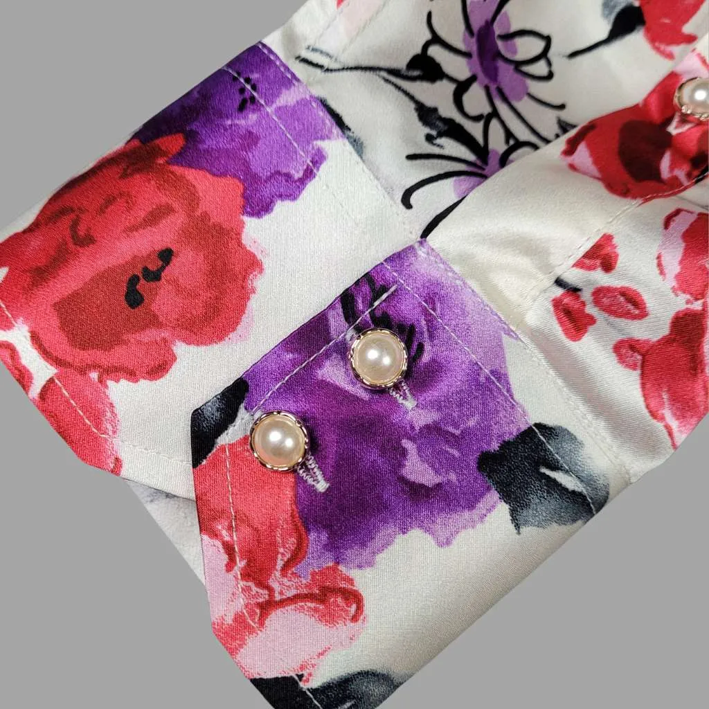 Mens White Floral Silk Shirt