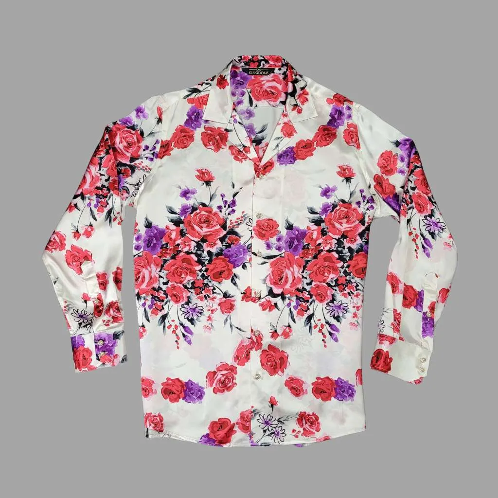 Mens White Floral Silk Shirt