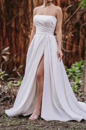 Mikado Strapless Slit A-line Custom Made Pockets Bridal Gown