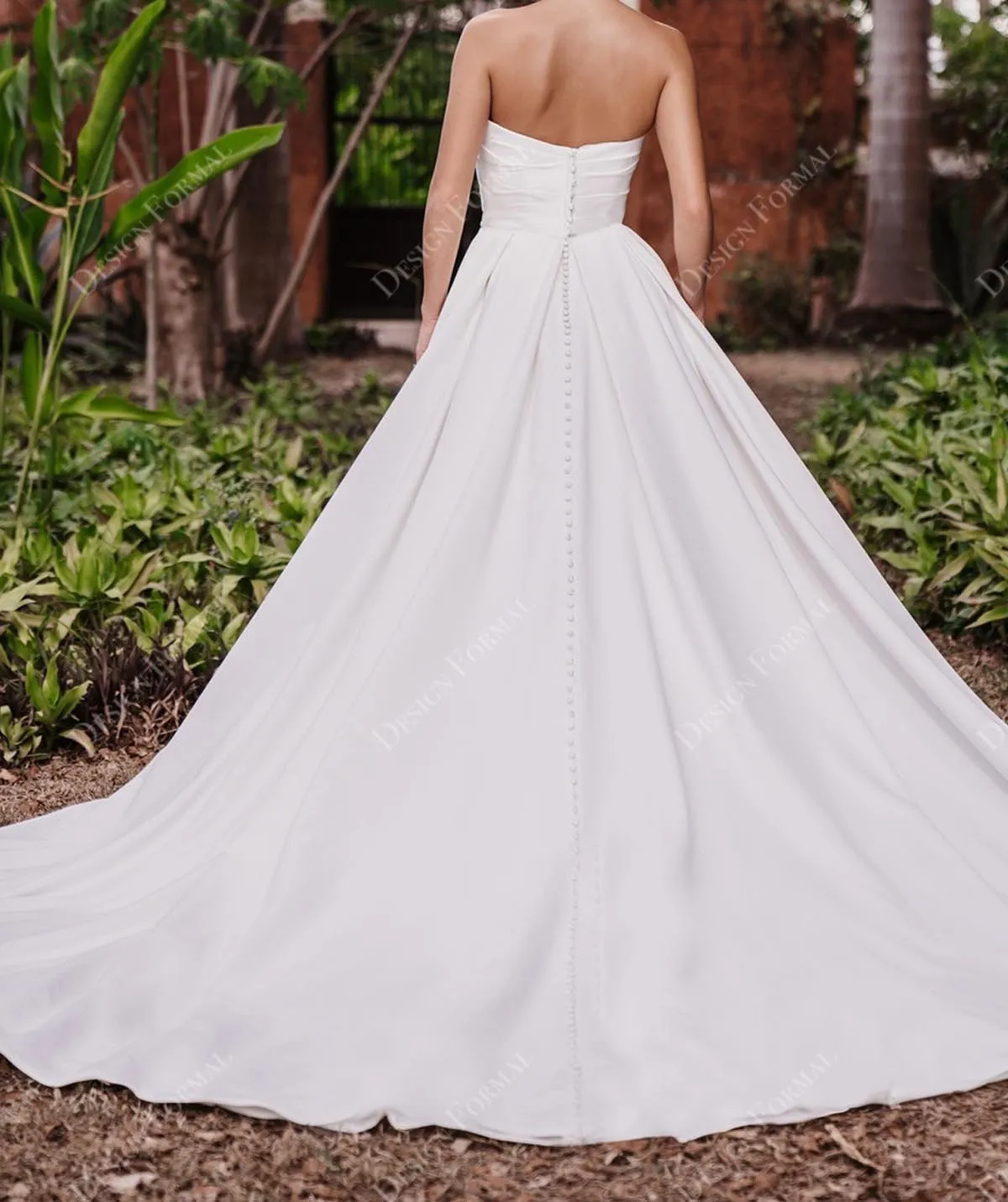 Mikado Strapless Slit A-line Custom Made Pockets Bridal Gown