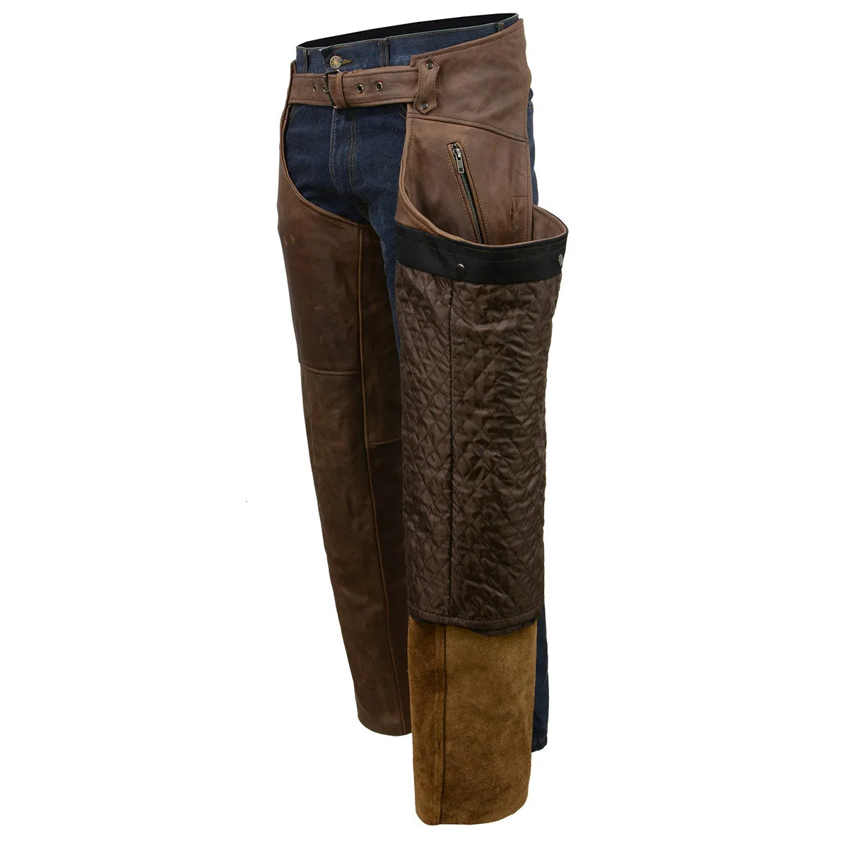 Milwaukee Leather Chaps for Men's Vintage Crazy Horse Brown Leather-