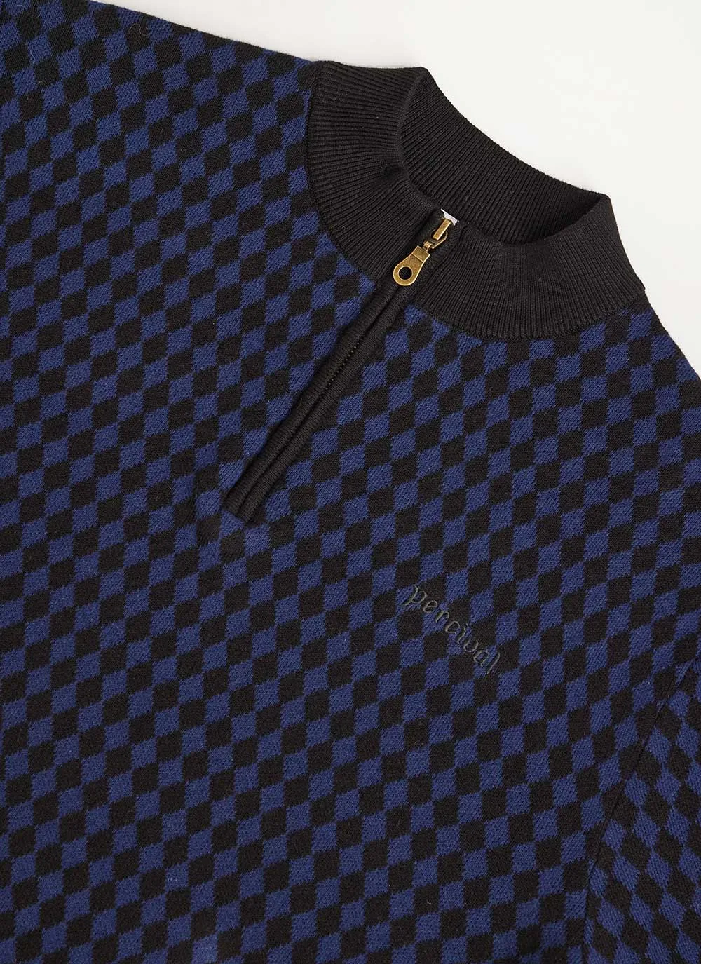 Mini Harlequin Zip Pullover | Knitted Cotton | Navy