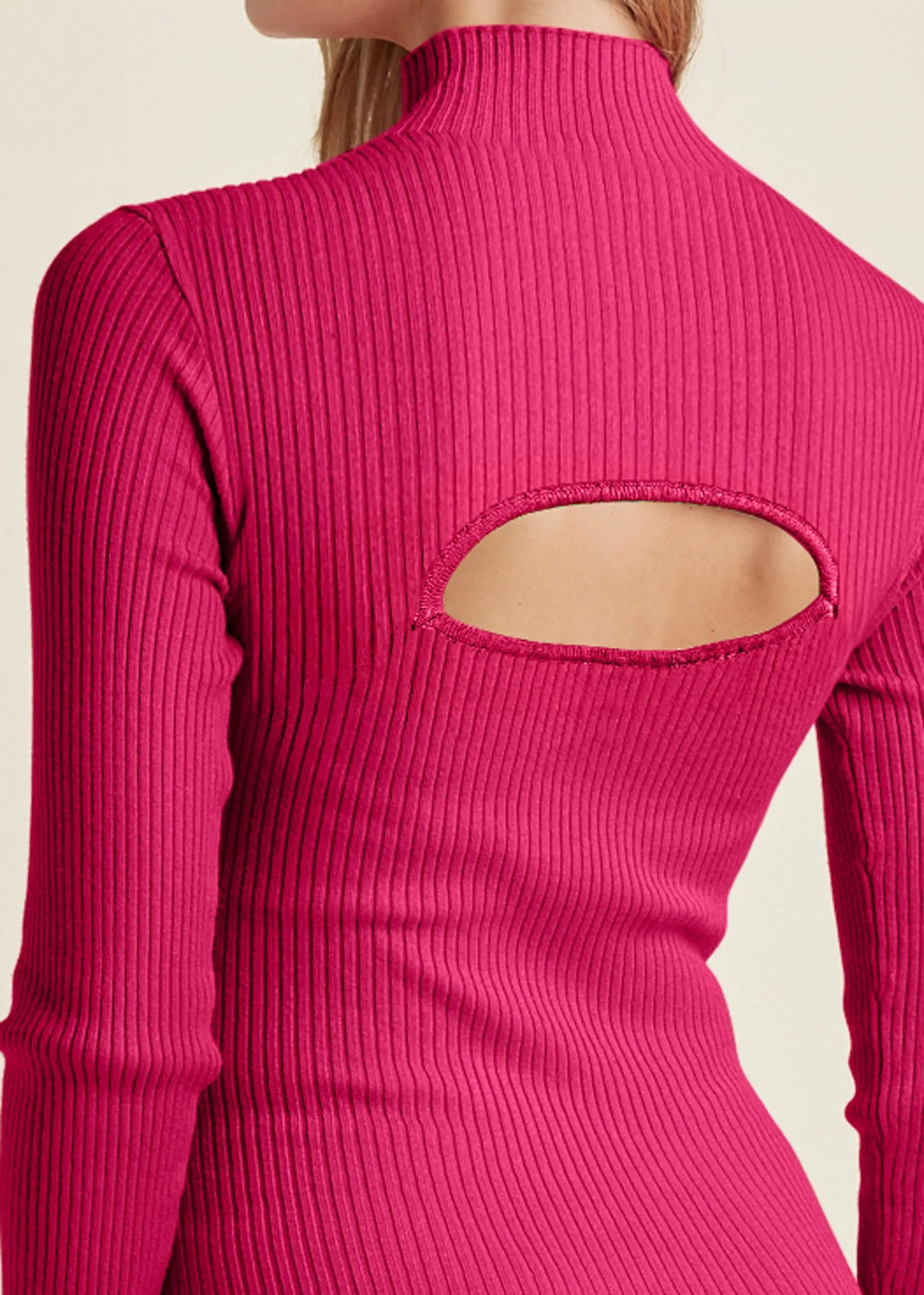 Mock Neck Sweater Dress - Fuchsia