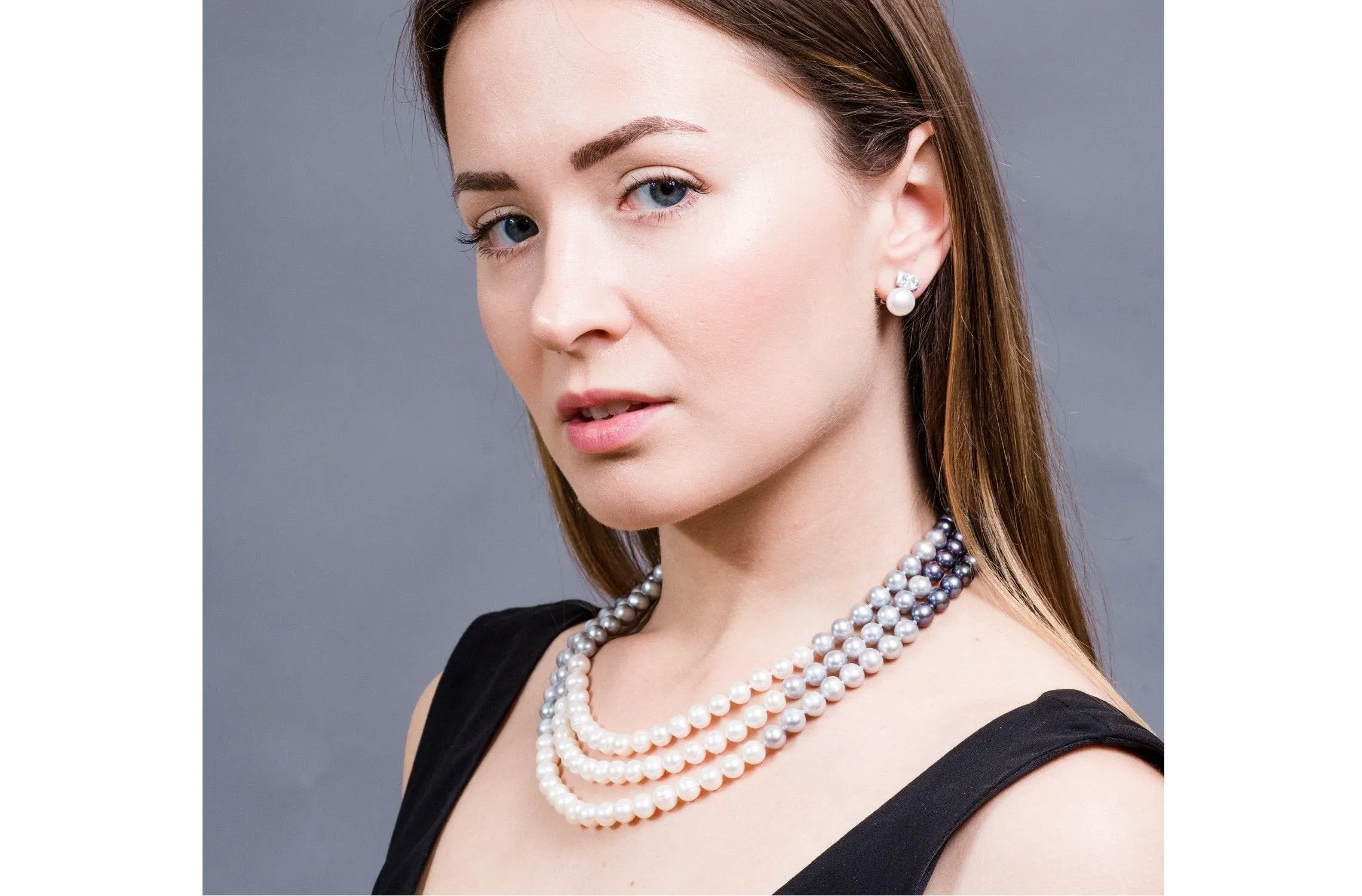 Multi-Color Triple Strand Layer Freshwater Pearl Necklace 8-9mm