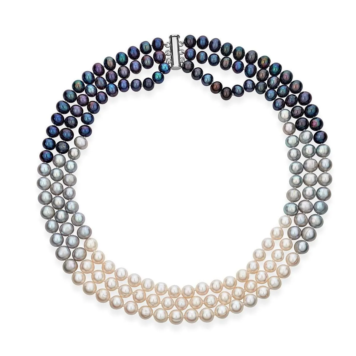 Multi-Color Triple Strand Layer Freshwater Pearl Necklace 8-9mm