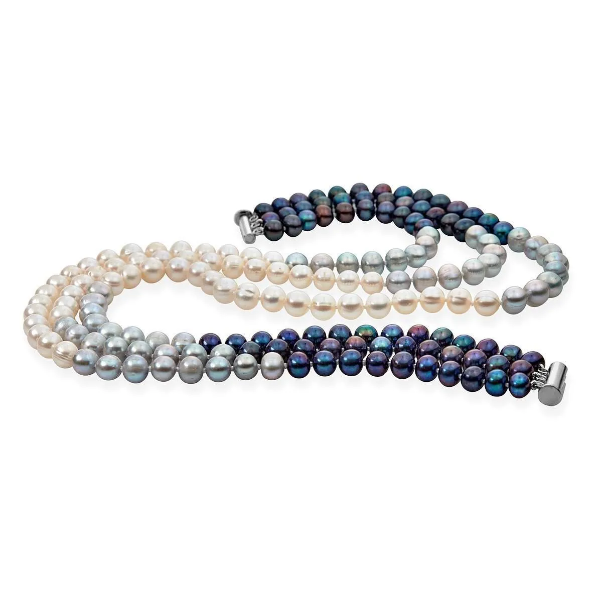 Multi-Color Triple Strand Layer Freshwater Pearl Necklace 8-9mm