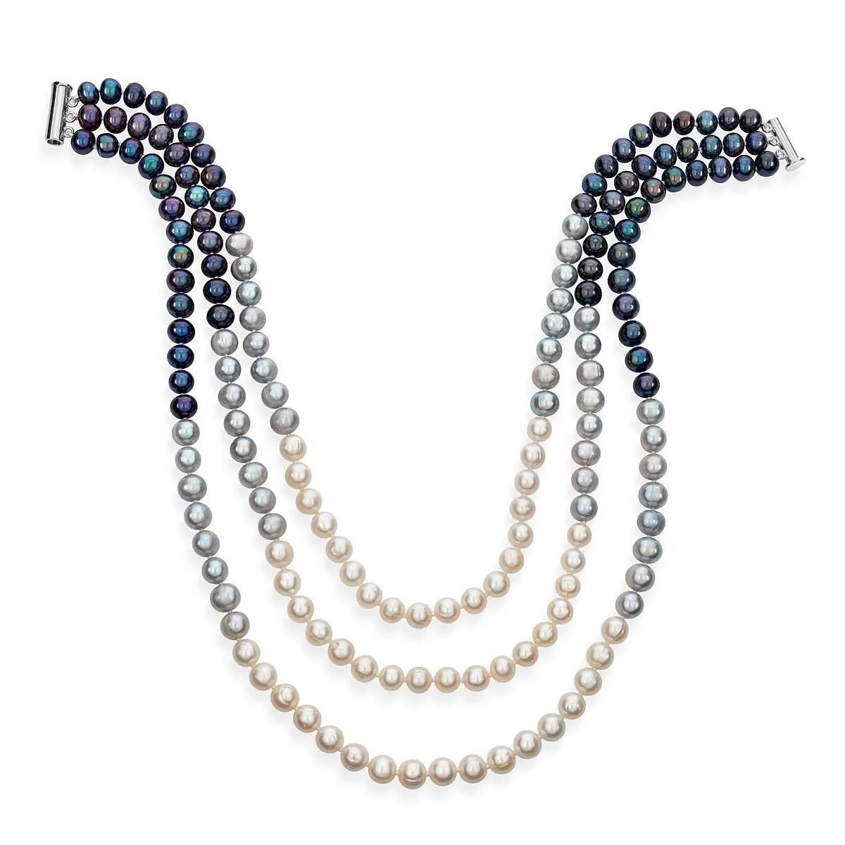 Multi-Color Triple Strand Layer Freshwater Pearl Necklace 8-9mm