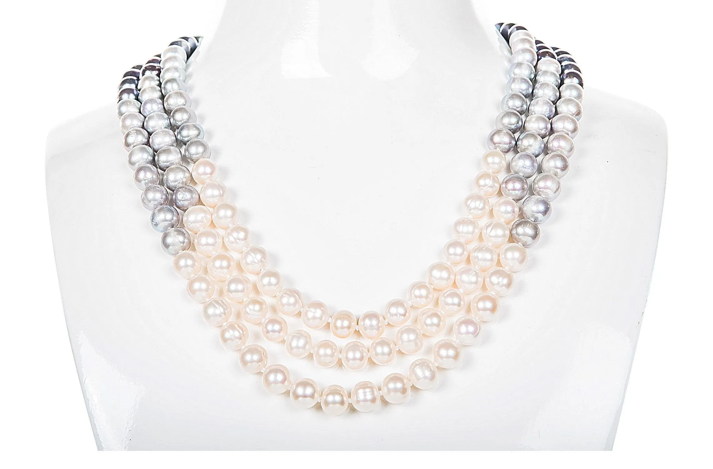 Multi-Color Triple Strand Layer Freshwater Pearl Necklace 8-9mm