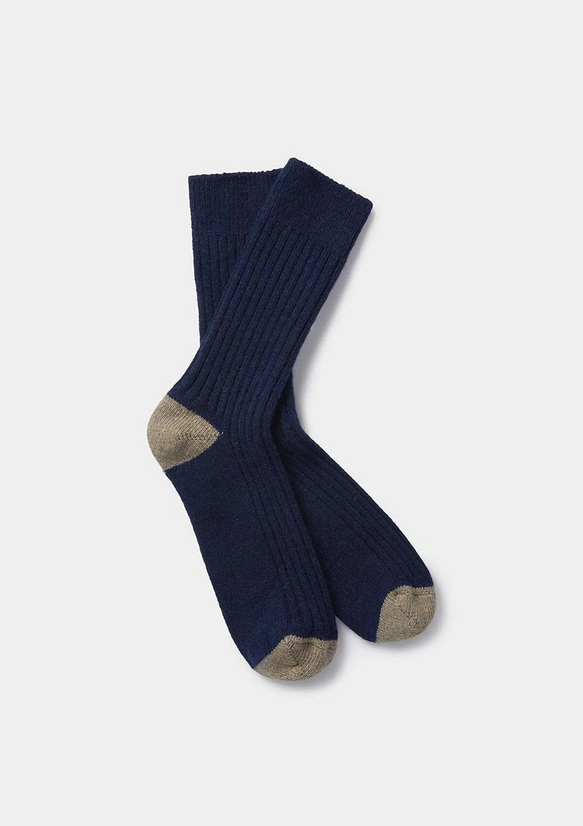 Navy & Beige Women's Rib Wool Cashmere Socks