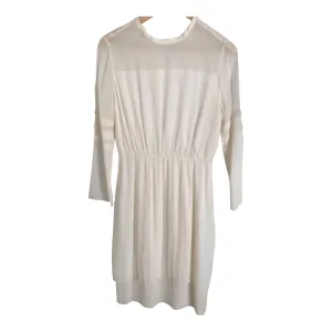 Nina Ricci Silk Crepe 3/4 Sleeve Designer Midi Dress Cream UK Size 8-10