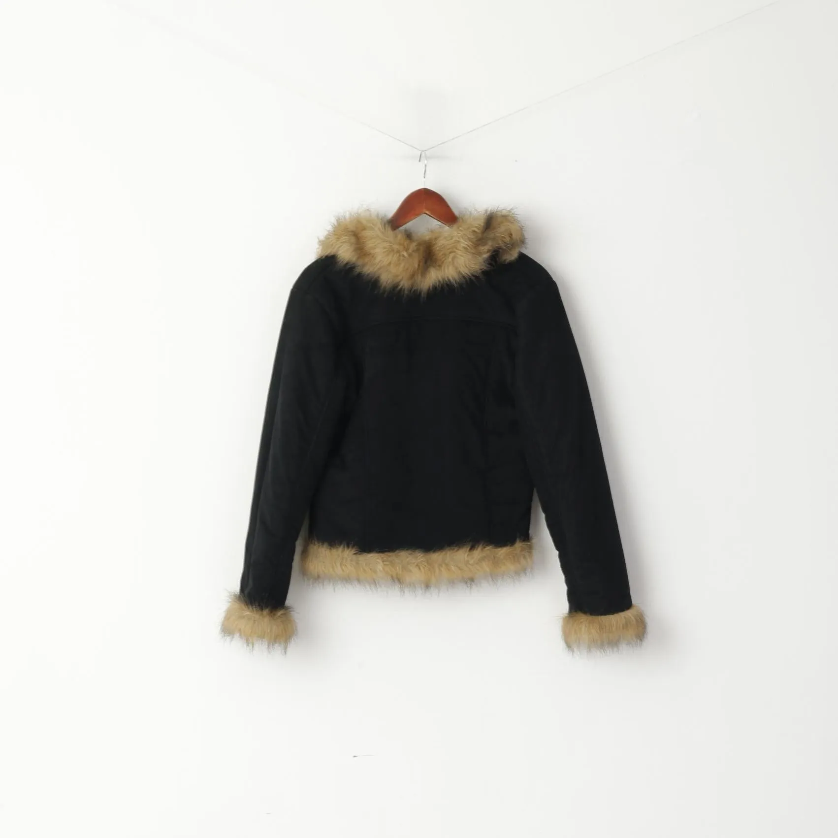 North Down Women M Jacket Faux Suede Black Cropped Faux Fur Collar Elegant Top