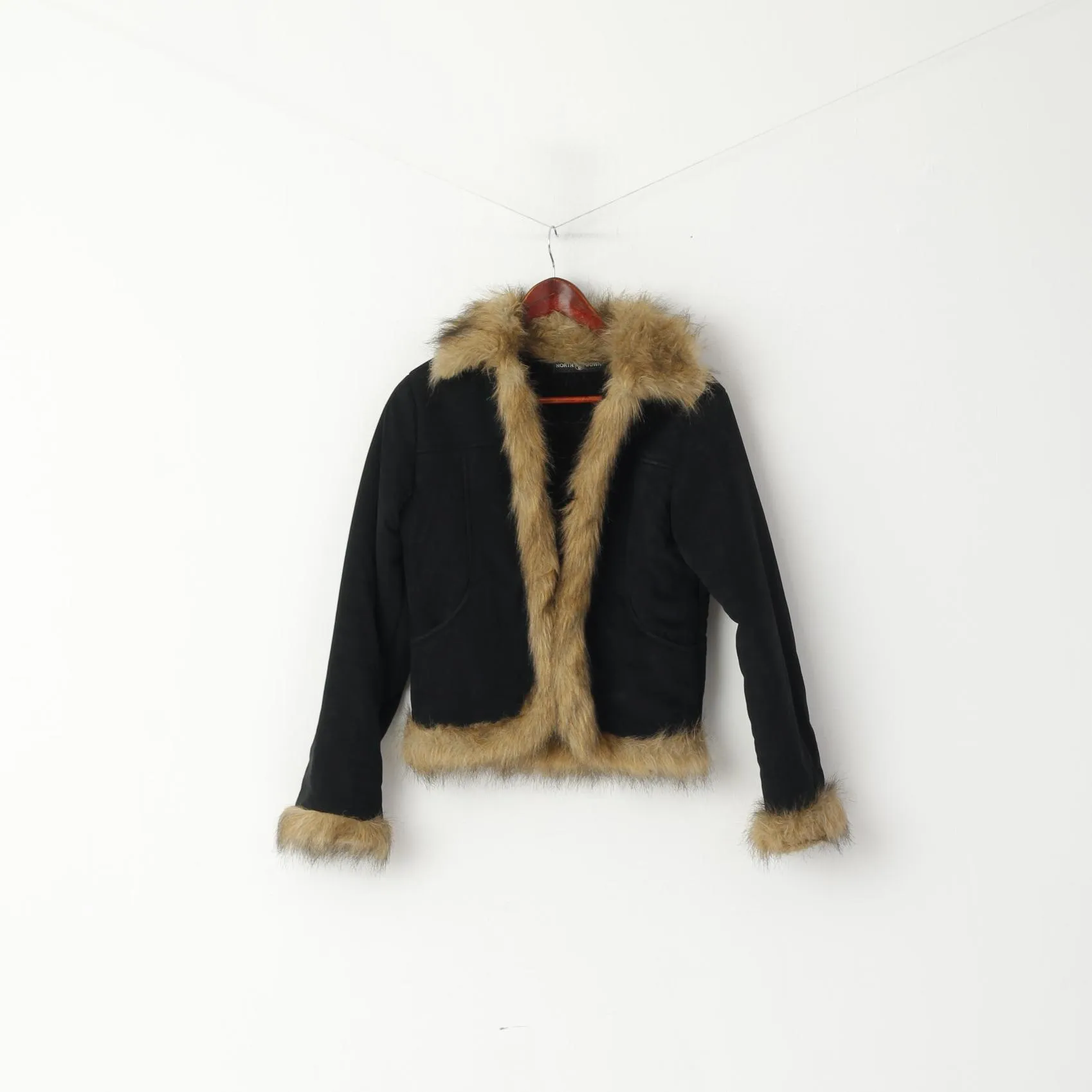 North Down Women M Jacket Faux Suede Black Cropped Faux Fur Collar Elegant Top