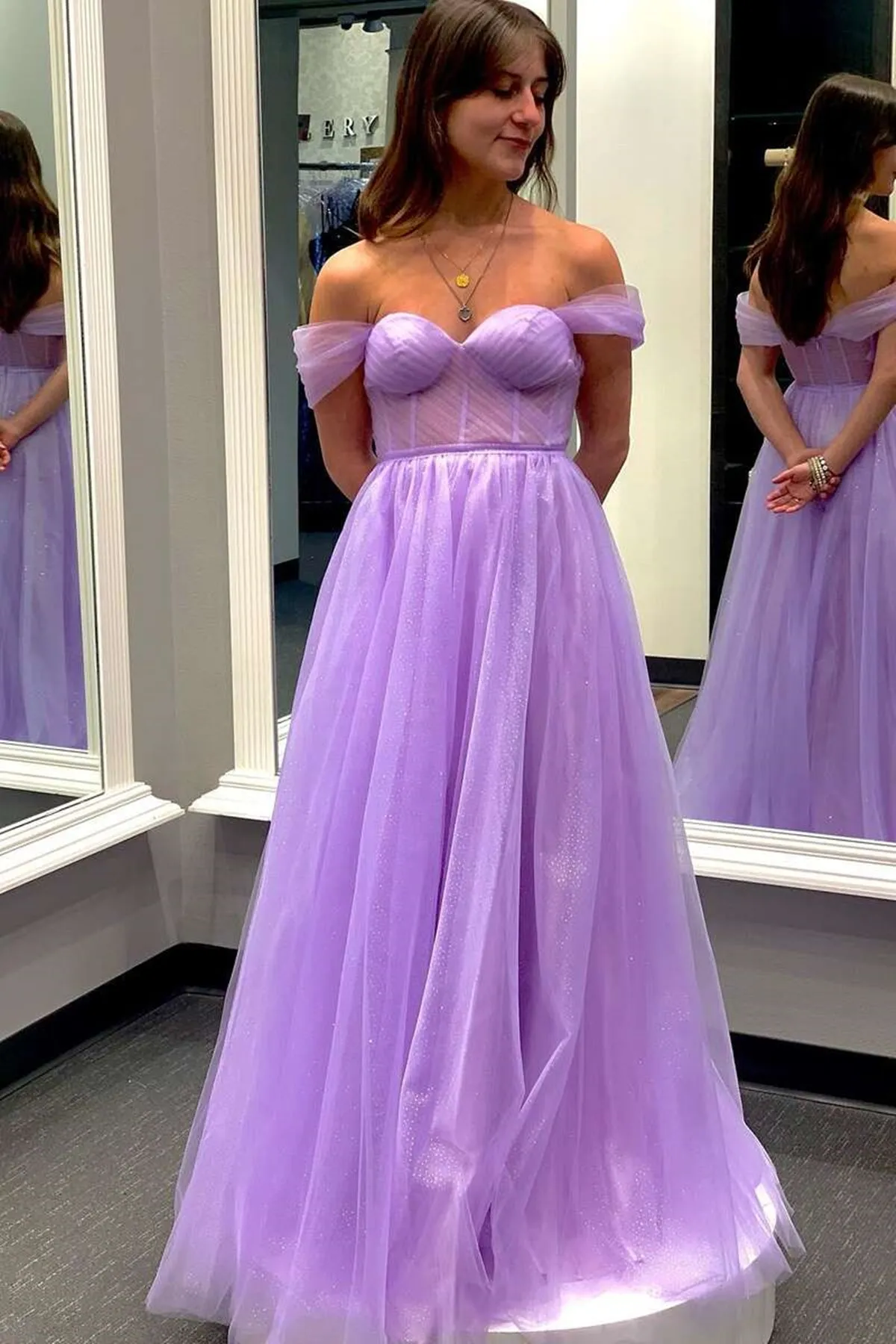 Off Shoulder Purple/Yellow Tulle Long Prom Dress, Purple/Yellow Formal Graduation Evening Dress A1556