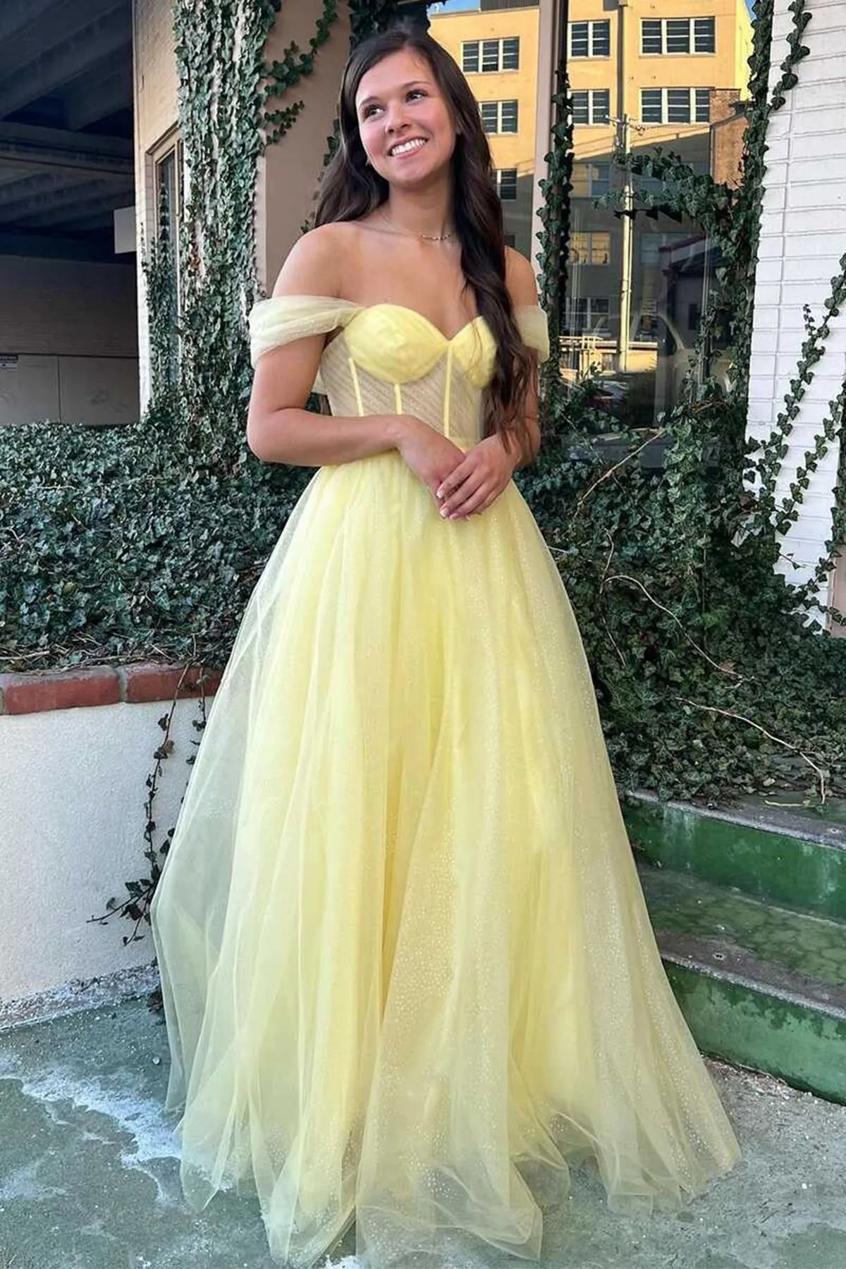 Off Shoulder Purple/Yellow Tulle Long Prom Dress, Purple/Yellow Formal Graduation Evening Dress A1556