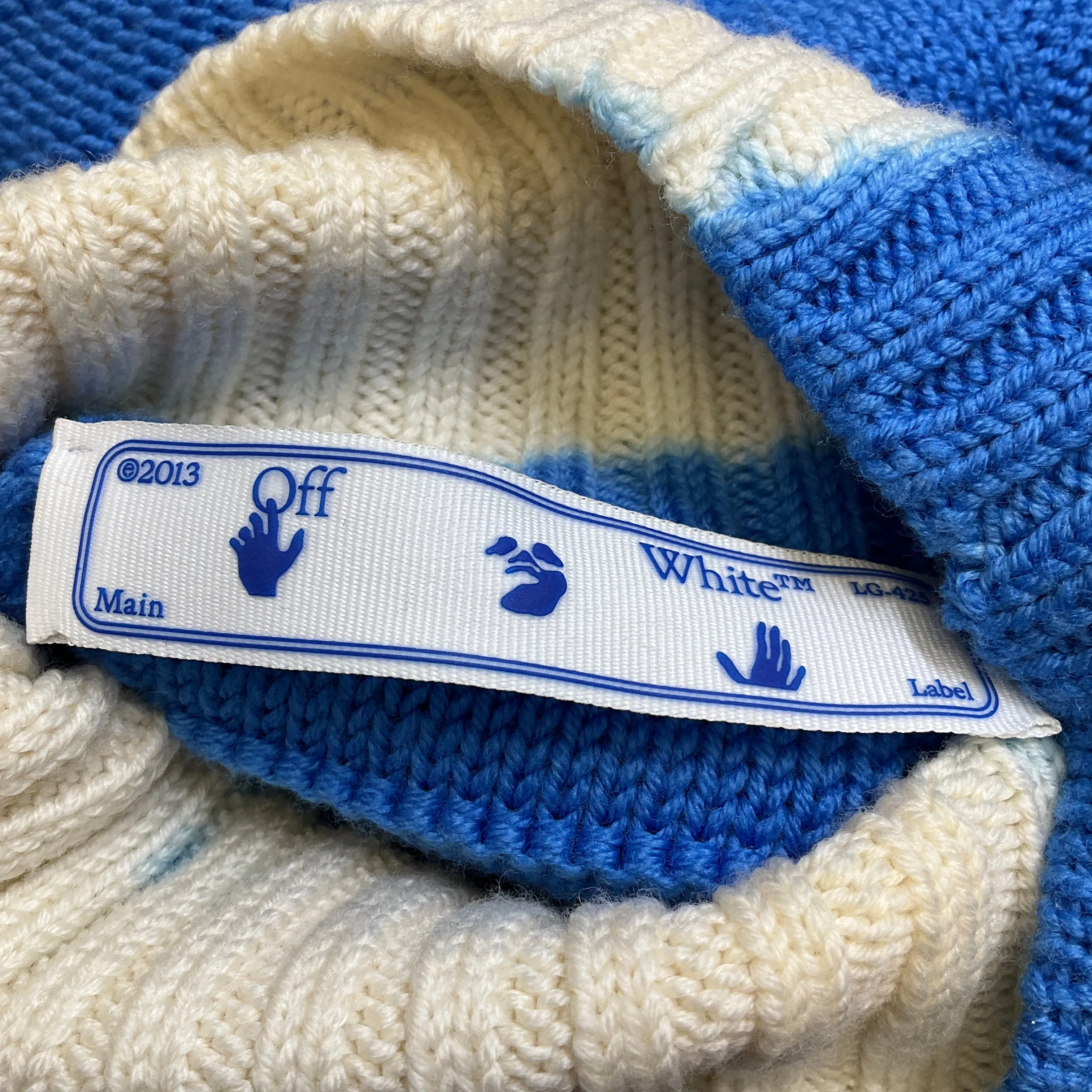 Off-White Ivory / Blue Tie-Dye Wool Knit Turtleneck Sweater