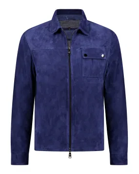 One Pocket Trucker Suede Leather Jacket - Blue