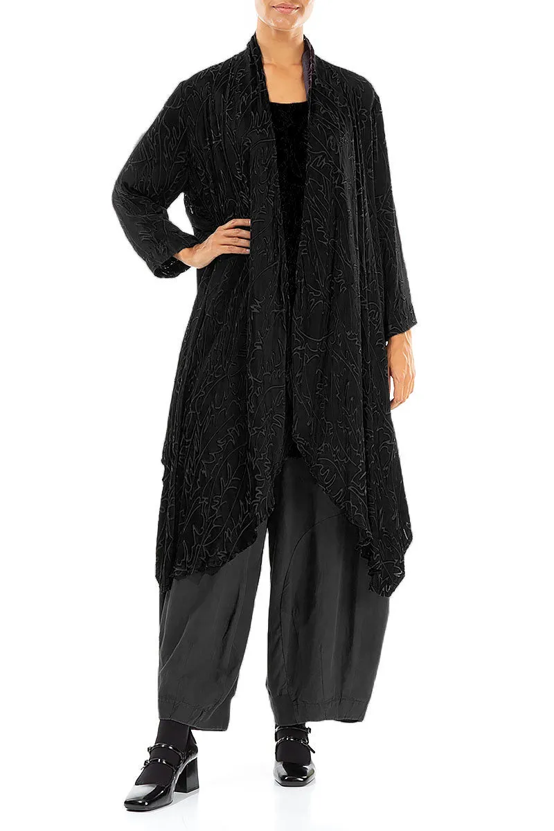 Open Black Devoré Feather Silk Jacket