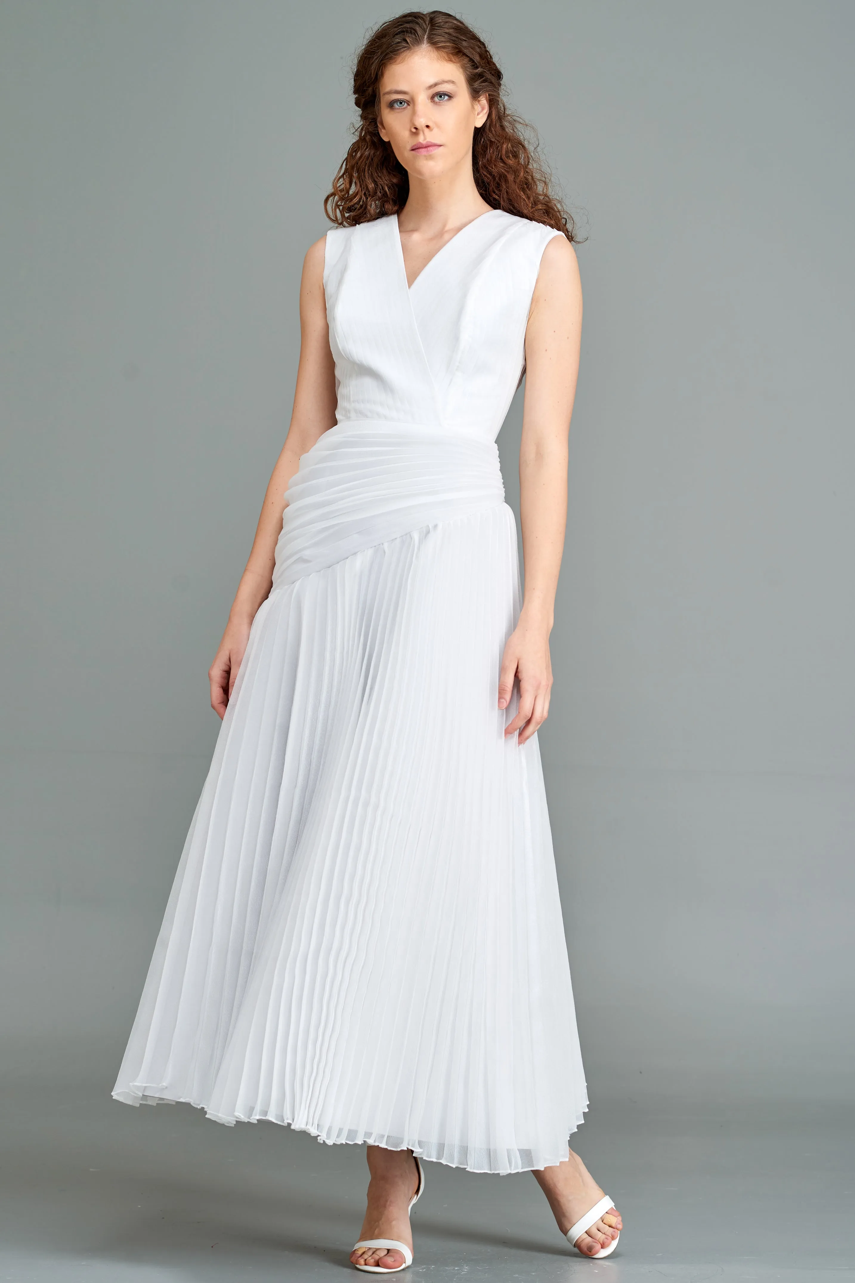 Organza Pleated Midi Dress