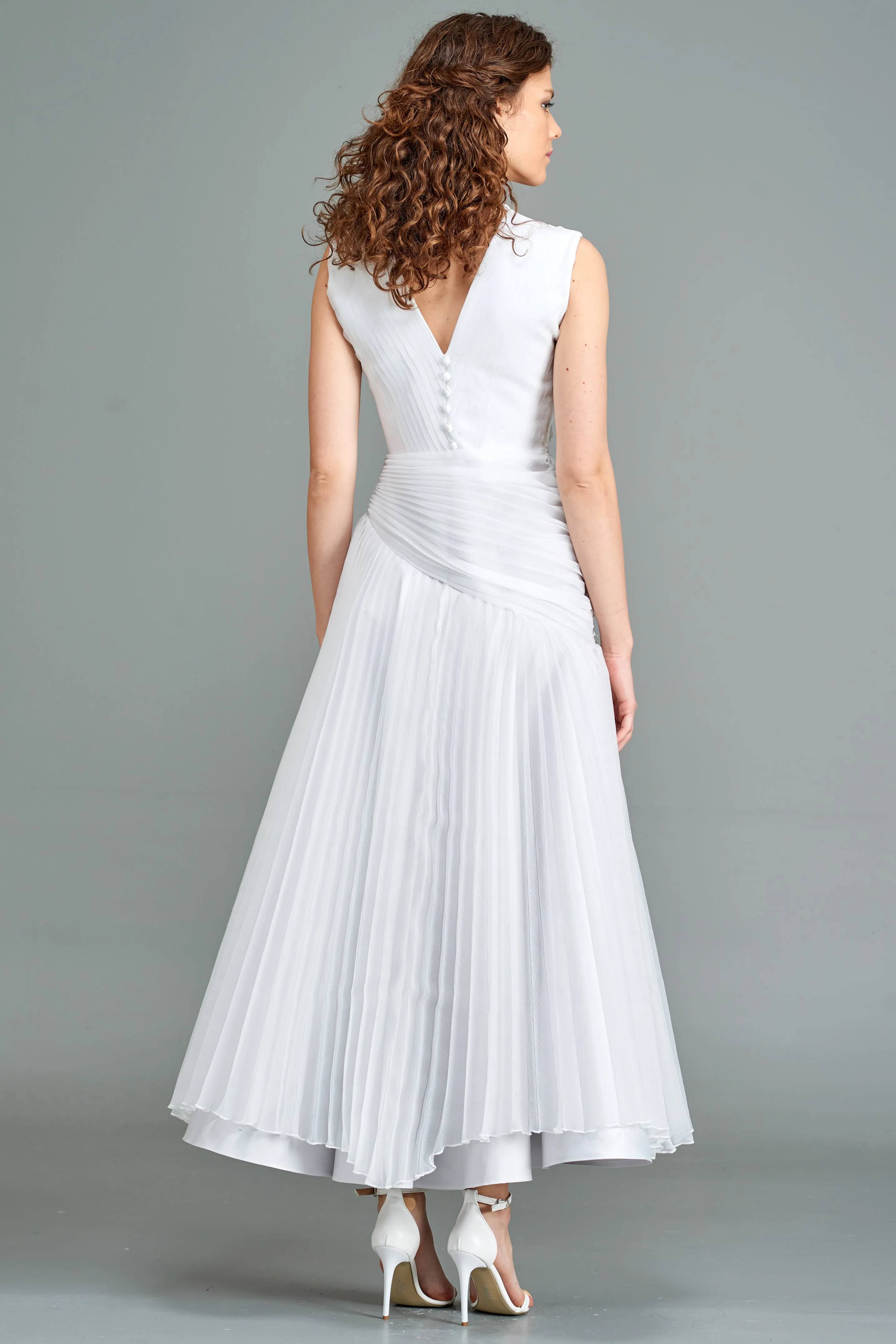 Organza Pleated Midi Dress