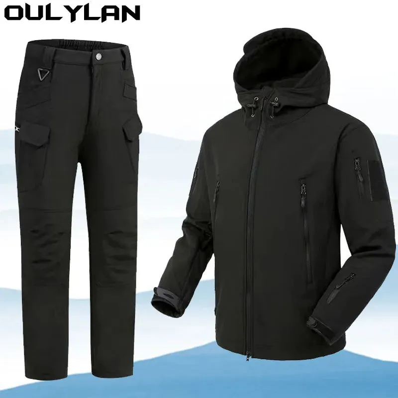 Oulylan Waterproof Tactical Jacket Set: Winter-Autumn Hooded Tracksuits for Men