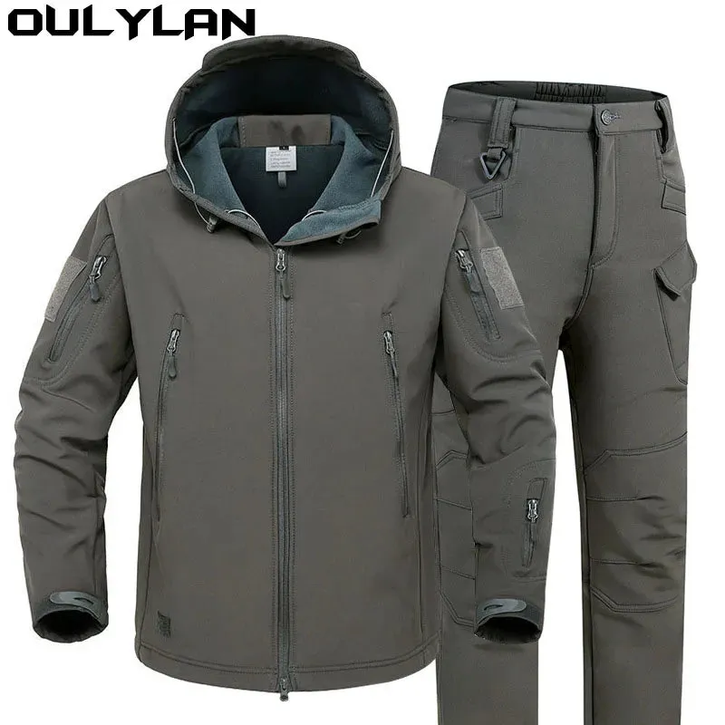 Oulylan Waterproof Tactical Jacket Set: Winter-Autumn Hooded Tracksuits for Men