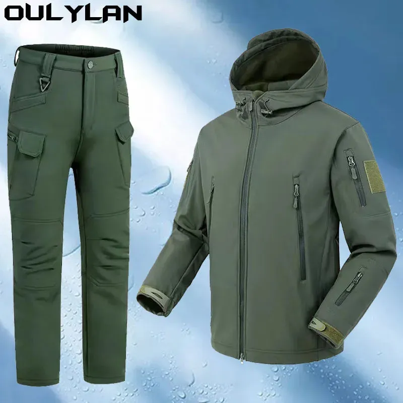 Oulylan Waterproof Tactical Jacket Set: Winter-Autumn Hooded Tracksuits for Men