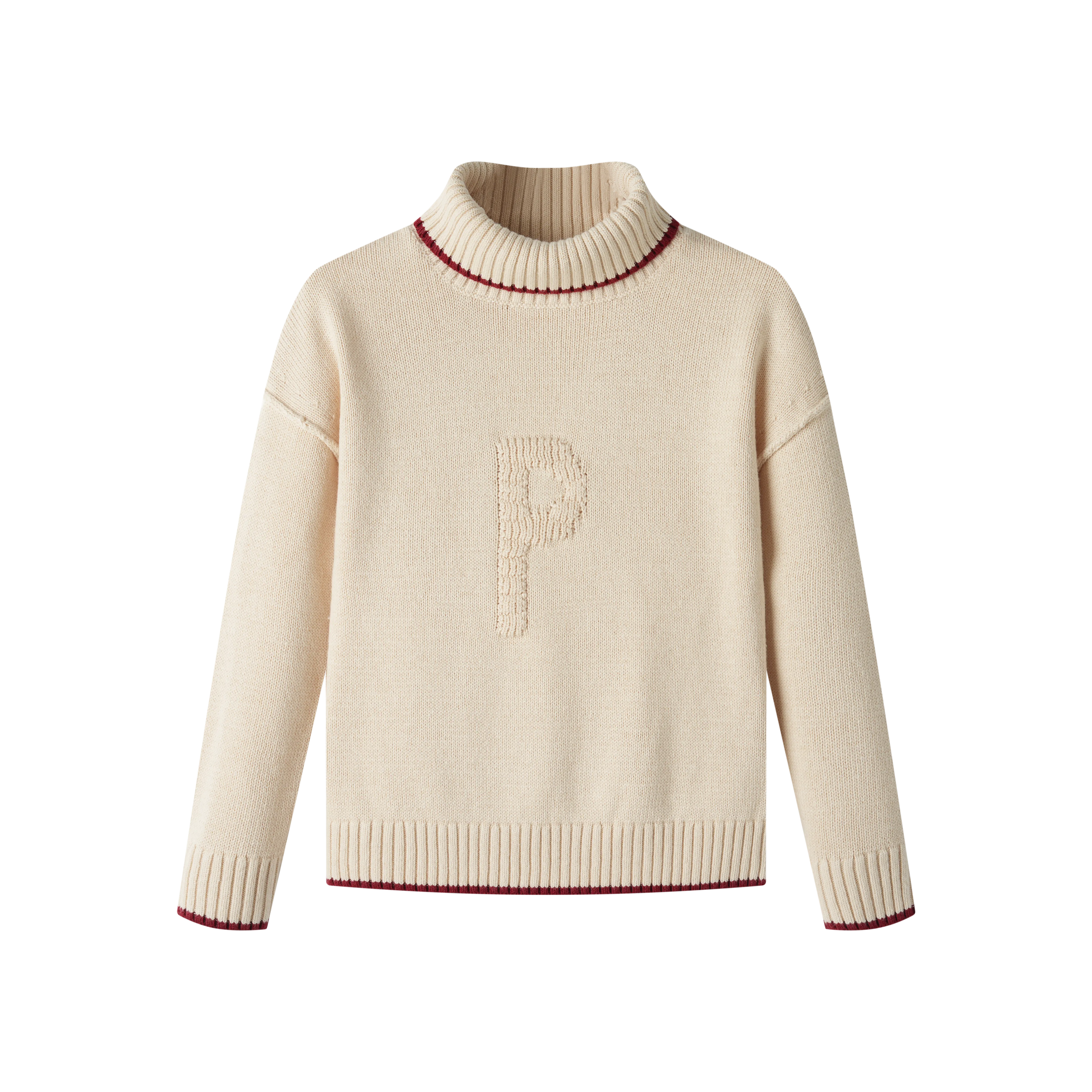 P EMBLEM TURTLENECK SWEATER-CREAM