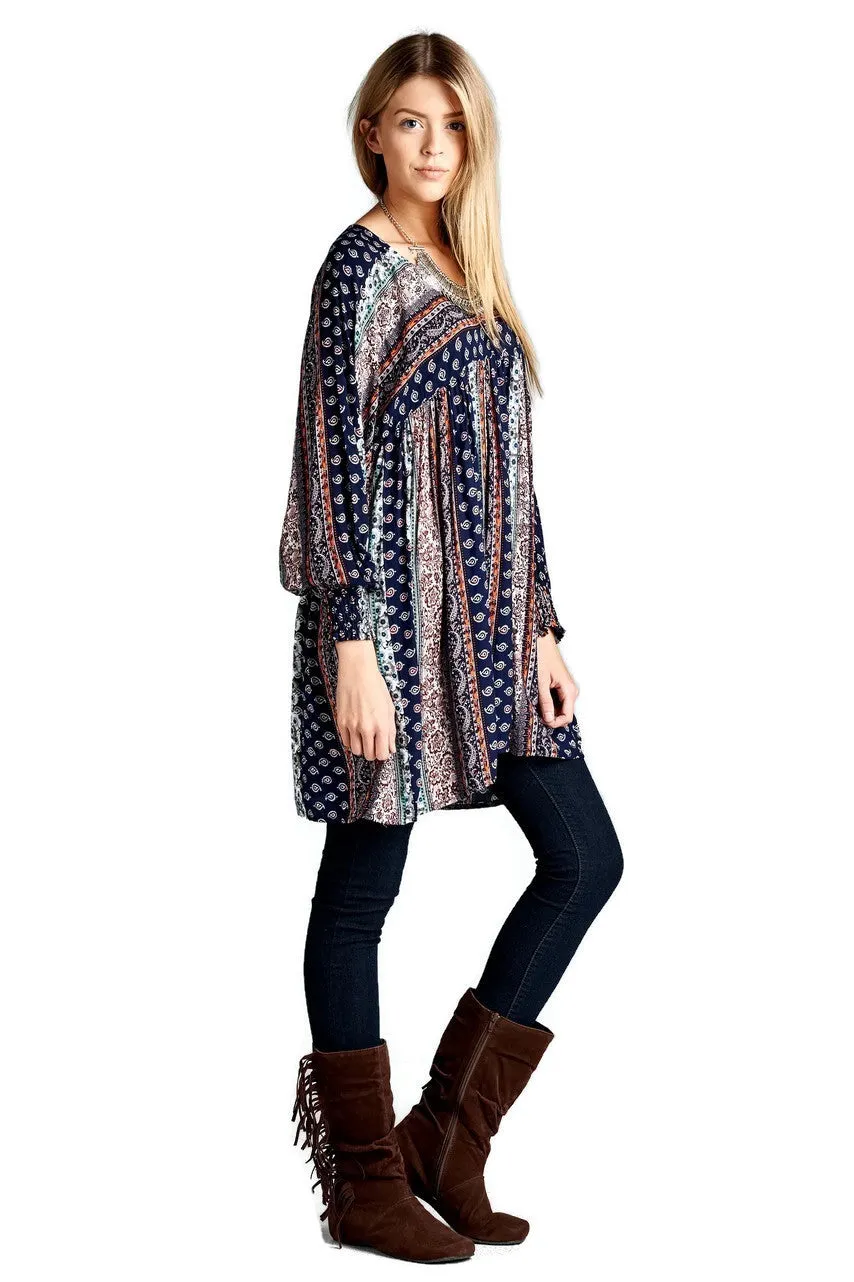 Paisley Baby Doll Tunic, Navy