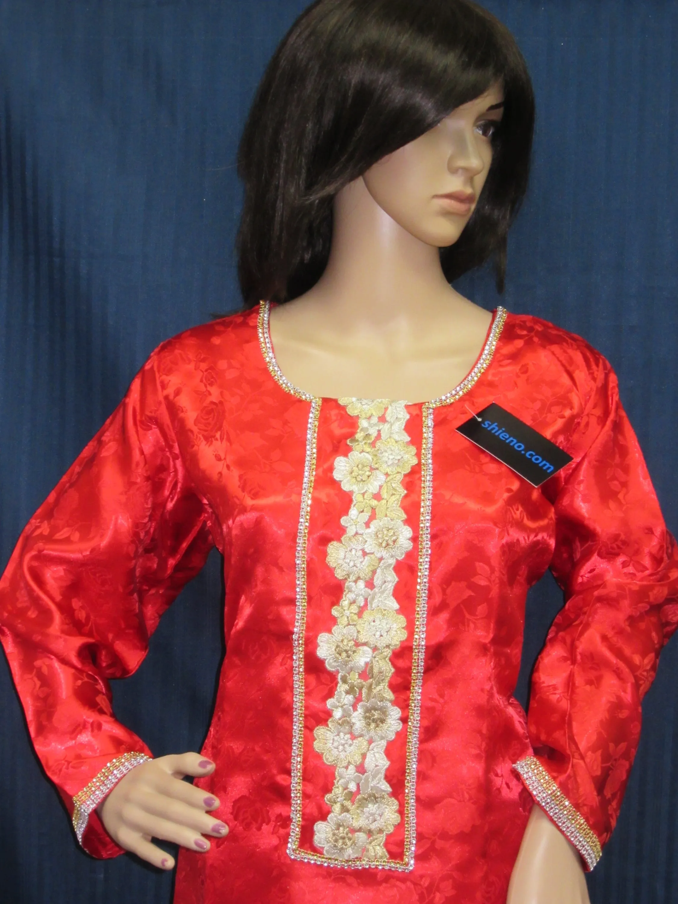 Palazzo 8449 Red Shanghai Kameez Gold Crushed Silk Palazzo 2 pieces Suit