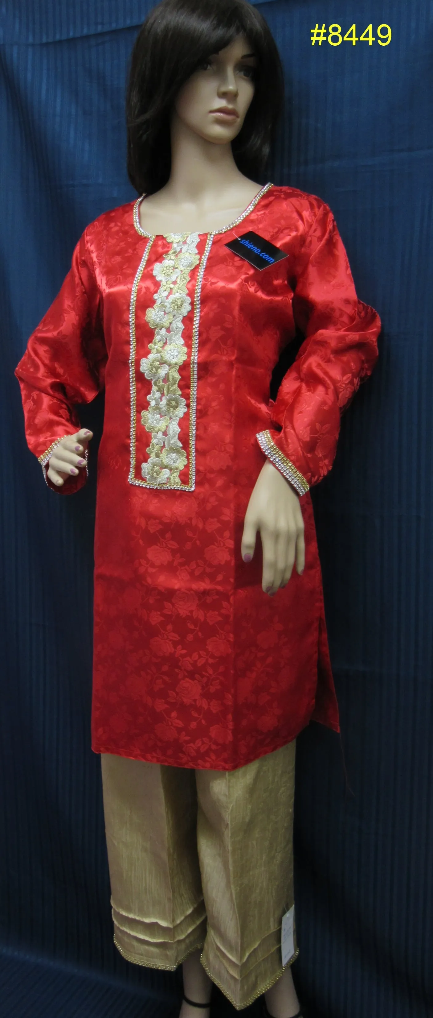 Palazzo 8449 Red Shanghai Kameez Gold Crushed Silk Palazzo 2 pieces Suit