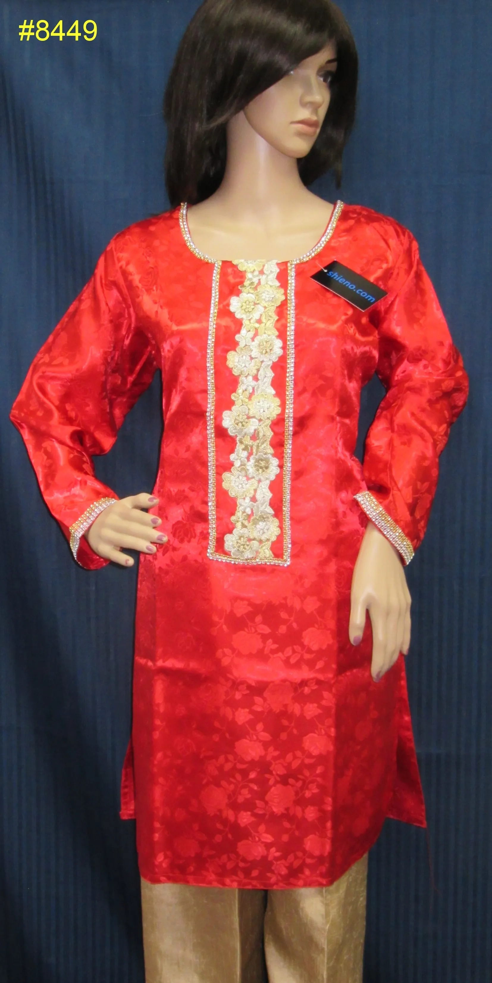 Palazzo 8449 Red Shanghai Kameez Gold Crushed Silk Palazzo 2 pieces Suit