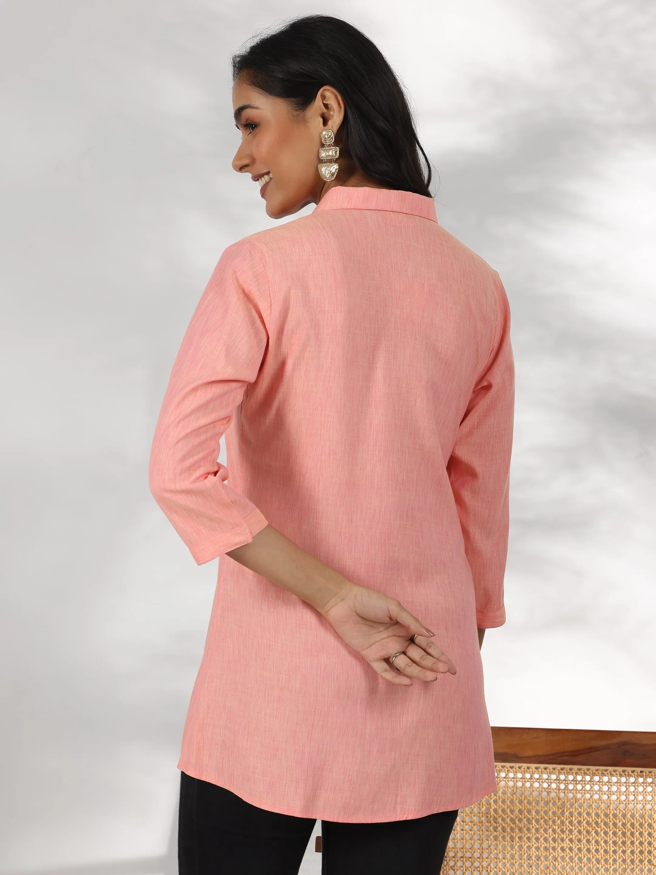 Peach Solid Rayon Straight Tunic