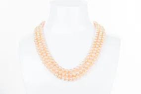 Peach Triple Strand Layer Freshwater Pearl Necklace 6-7mm