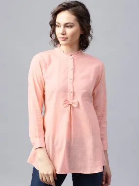 Pink Full Sleeve Cotton Slub A-Line Tunic