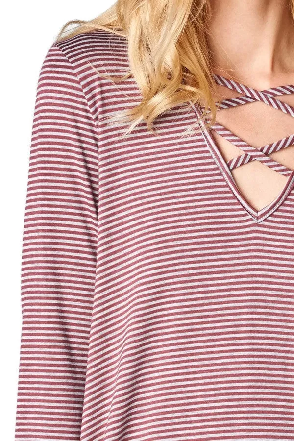 Pinstriped Swing Tunic, Burgundy