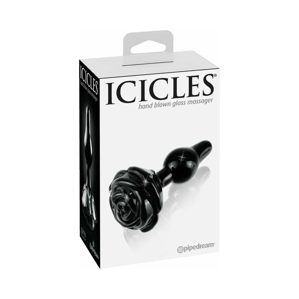 Pipedream Icicles No. 77 Glass Anal Plug With Rose Base Black