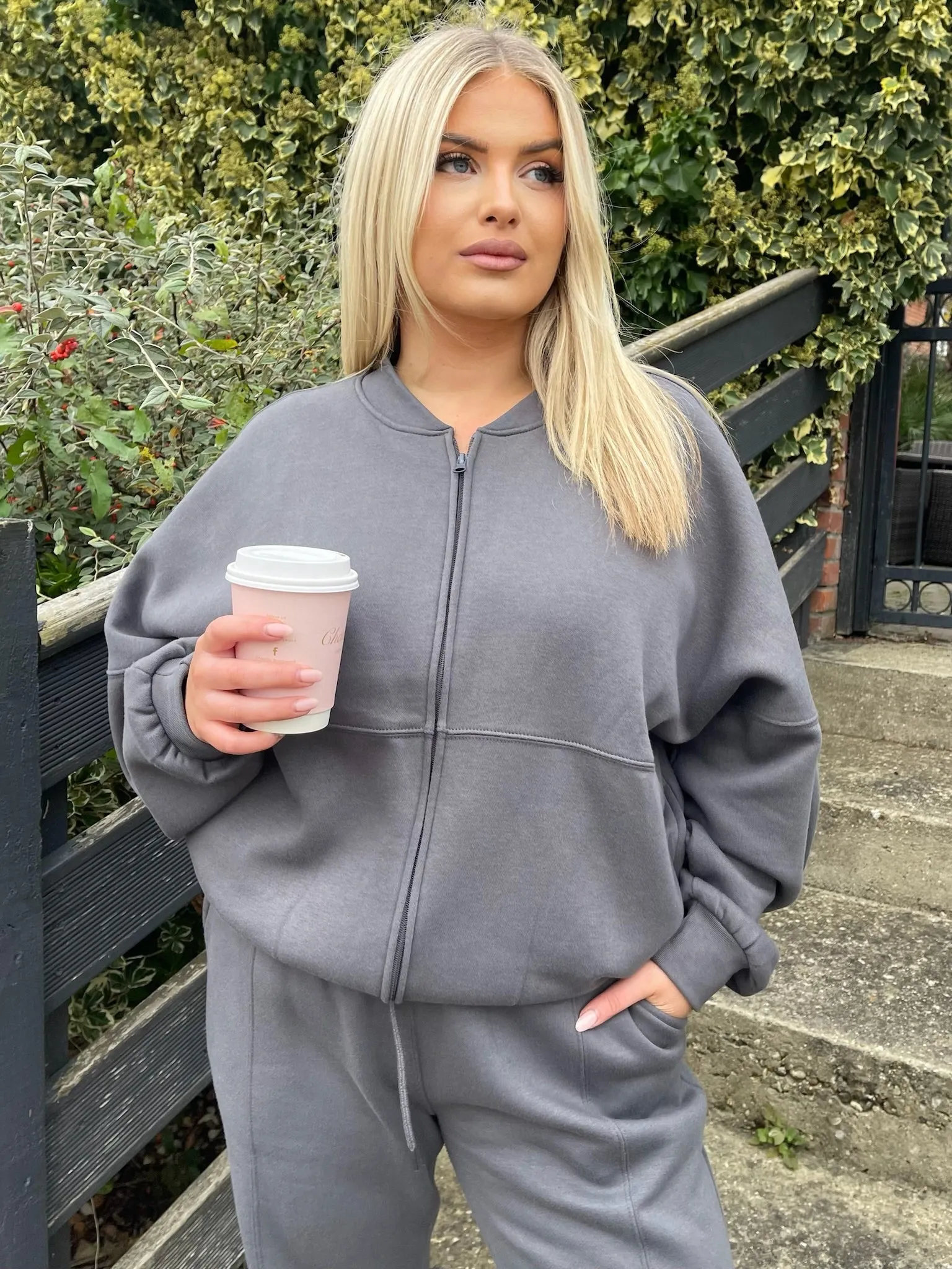 Piper Curve Charcoal Grey Cropped Jacket Tracksuit