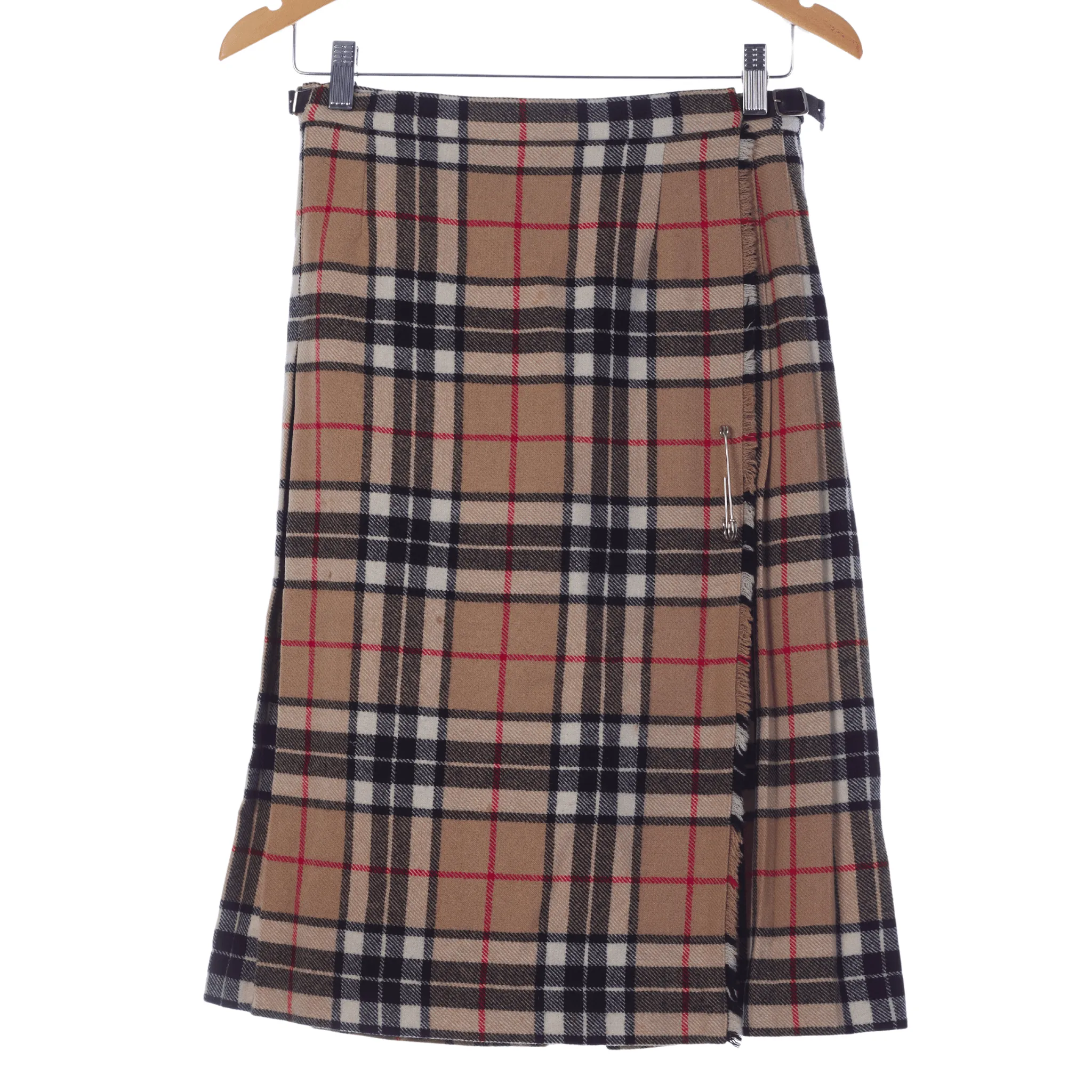 Pitlochry Camel Tartan Kilt Style Wool Skirt UK Size 10