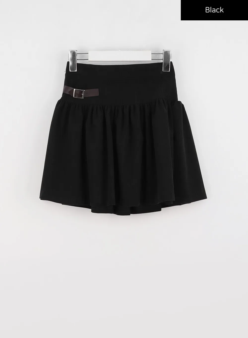 Pleated Corduroy Skirt with Buckle IO324