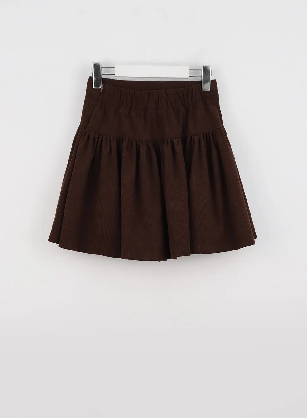 Pleated Corduroy Skirt with Buckle IO324