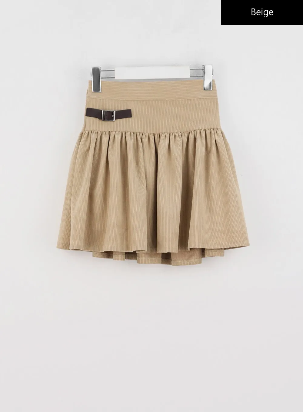 Pleated Corduroy Skirt with Buckle IO324