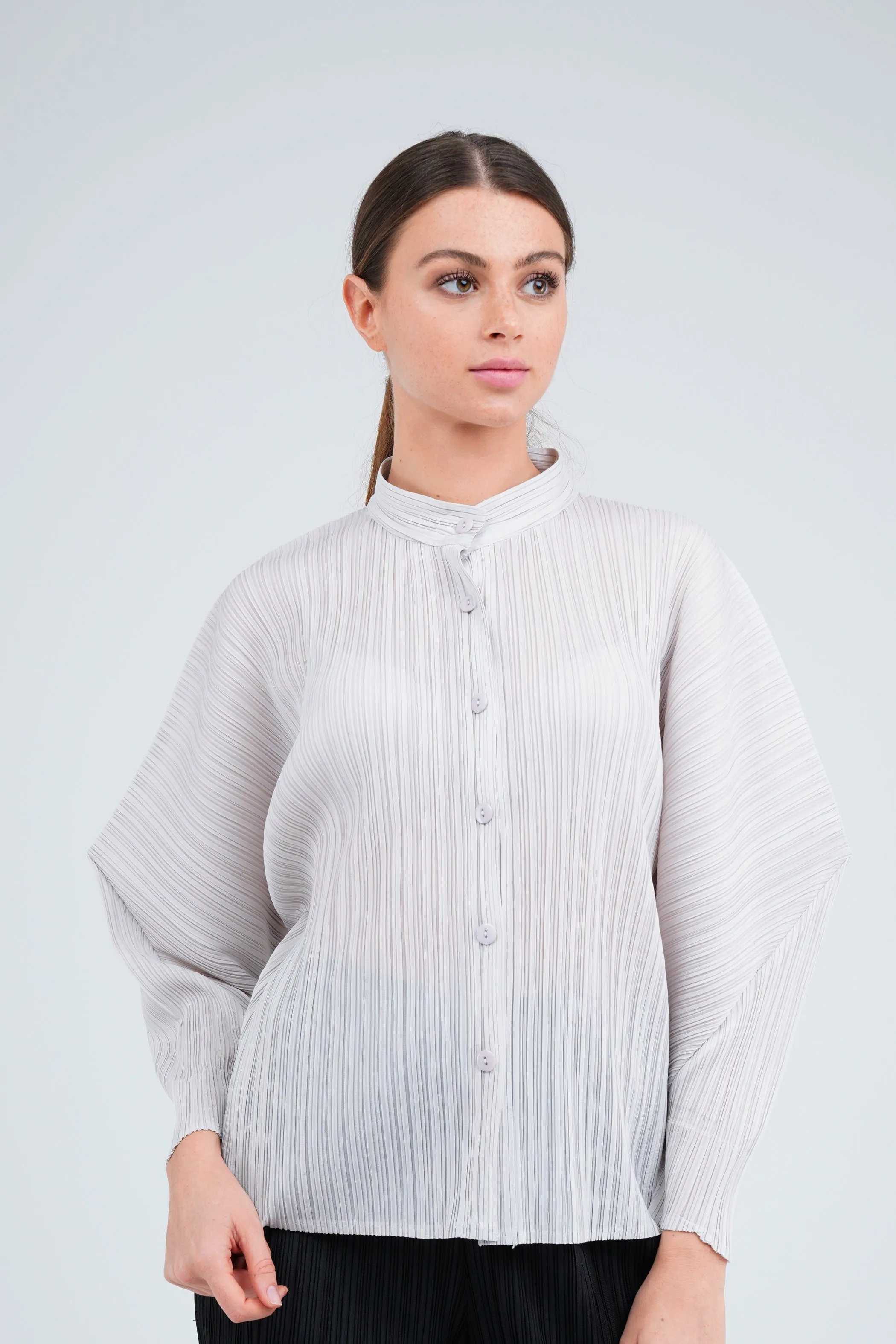 Pleated Shirt With Puff Sleeve